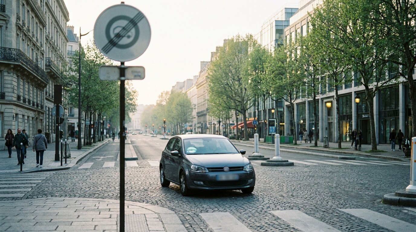 Rue de ville en zone à faibles émissions — guide ZFE 2026